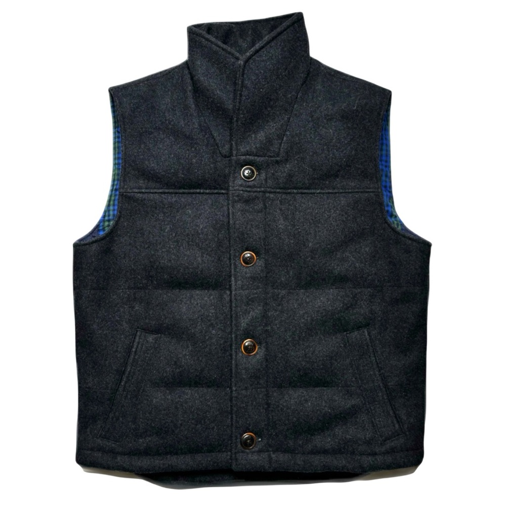 Brook Brothers Red Fleece Wool Quilted Down Puffer Vest in Charcoal Gray